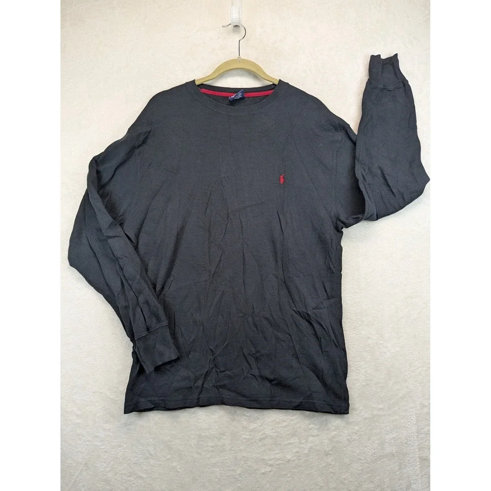 Polo Ralph Lauren Mens XL Thermal Waffle Sleep Shirt Black Red Pony